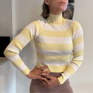 Zimmermann Yellow and White Ribbed Turtleneck Sweater